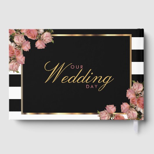 Gästebuch - Rose Gold mit schwarzen und weißen Str (Rückseite)