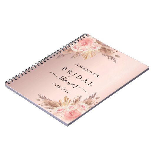 Gästebuch Rose Goldfloralen Pampas Brautparty Notizblock (Linke Seite)