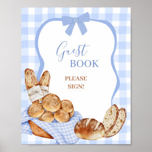 Gästebuch-Schild Party Blau kariert Gingham-Bun Poster