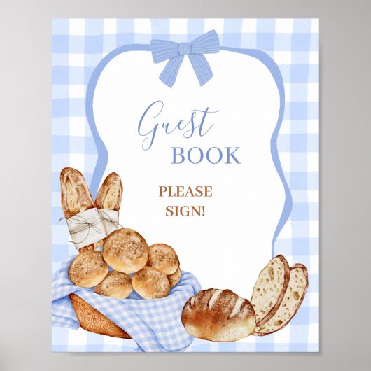 Gästebuch-Schild Party Blau kariert Gingham-Bun Poster (Vorne)
