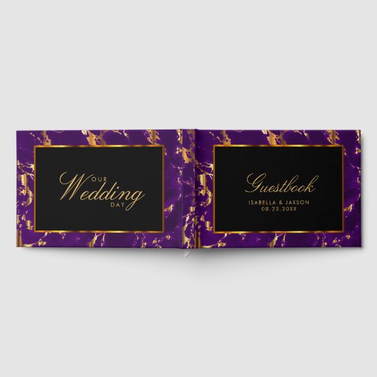 Gästebuch - Schwarz, Gold und Lila Marmor (Voll)