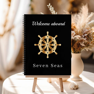 Gästebuch schwarzer Yachtname Gold Lenkrad Notizblock