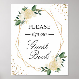 Gästebuch Sign Greenery Gold Glitzer Floral