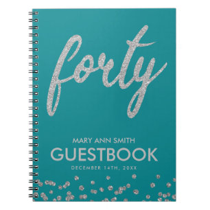 Gästebuch Silver Aquamarin "40" 40 Geburtstag Glit Notizblock