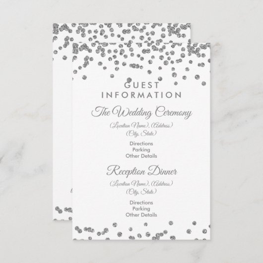 Gästebuch Silver Glitzer Confetti White Begleitkarte (Vorne/Hinten)