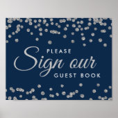 Gästebuch Silver Imitats Glitzer Confetti Navy (Vorne)