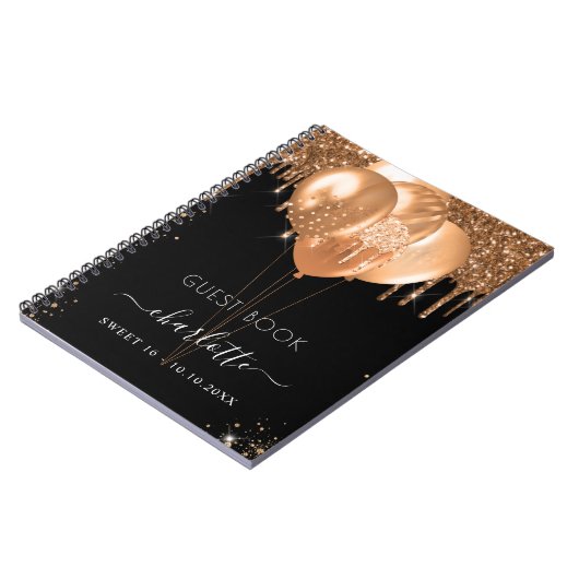 Gästebuch Sweet 16 Black Gold Glitzer Name Party Notizblock (Linke Seite)