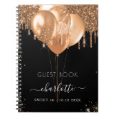 Gästebuch Sweet 16 Black Gold Glitzer Name Party Notizblock (Vorderseite)