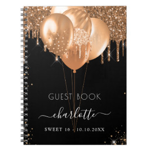 Gästebuch Sweet 16 Black Gold Glitzer Name Party Notizblock