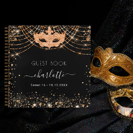 Gästebuch Sweet 16 Black Gold Masquerade Glitzer Notizblock