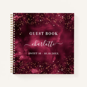 Gästebuch Sweet 16 burgundy Rose Gold Glitzer Notizblock