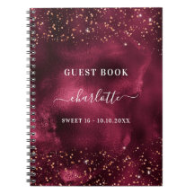 Gästebuch Sweet 16 burgundy Rose Gold Glitzer