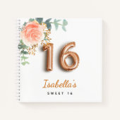 Gästebuch Sweet 16 floral Rose gold eucalyptus Notizblock (Vorderseite)