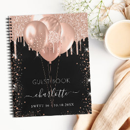 Gästebuch Sweet 16 Goldballons aus schwarzer Rose Notizblock