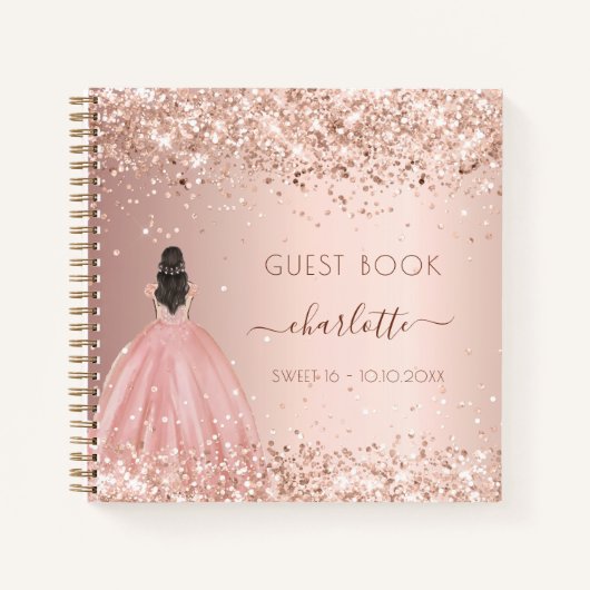 Gästebuch Sweet 16 Kleidung Glitzer Rose Gold Notizblock (Vorderseite)
