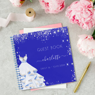 Gästebuch Sweet 16 königsblau silber Kleid Notizblock