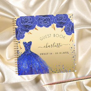 Gästebuch Sweet 16 königsblaues Goldkleid Notizblock