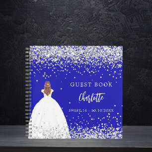 Gästebuch Sweet 16 königsblaues Kleid Glitzer Notizblock