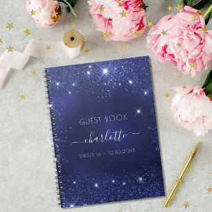 Gästebuch Sweet 16 Marineblau Glitzer Glitzern Notizblock