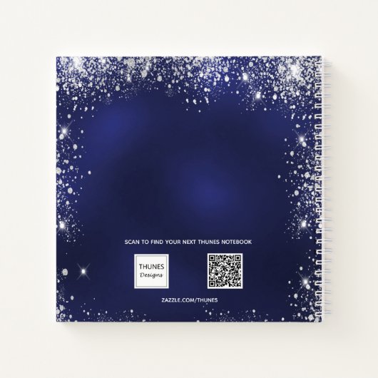 Gästebuch Sweet 16 Marineblau Glitzer Kleid Notizblock (Rückseite)