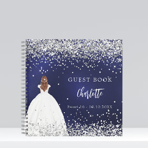 Gästebuch Sweet 16 Marineblau Kleid Glitzer Notizblock