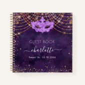 Gästebuch Sweet 16 masquerade lila Gold Notizblock (Vorderseite)