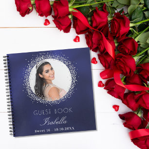 Gästebuch Sweet 16 navy blue silber Foto Notizblock