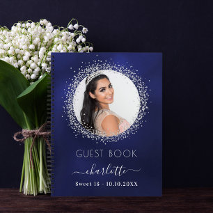 Gästebuch Sweet 16 navy blue silber Foto Notizblock
