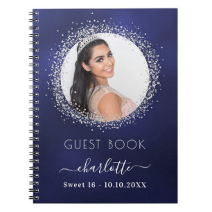 Gästebuch Sweet 16 navy blue silber Foto Notizblock