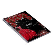 Gästebuch Sweet 16 Red Black Glitzer Kleid Notizblock (Rechte Seite)