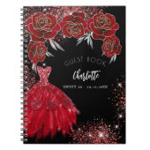 Gästebuch Sweet 16 Red Black Glitzer Kleid Notizblock (Vorderseite)