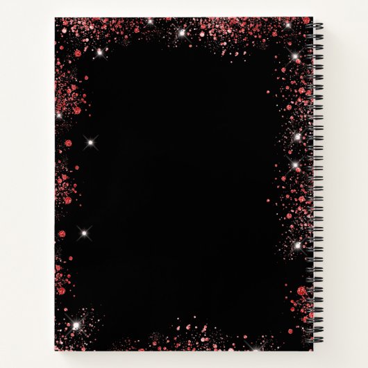 Gästebuch Sweet 16 Red Black Glitzer Kleid Notizblock (Rückseite)