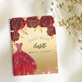 Gästebuch Sweet 16 Red gold Glitzer Kleid Budget Notizblock