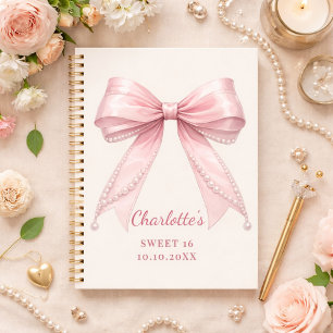 Gästebuch Sweet 16 rosa Schleife elfenbeinfarbene Notizblock