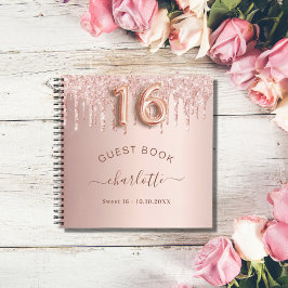 Gästebuch Sweet 16 Rose Gold Glitzer Tropfen Notizblock