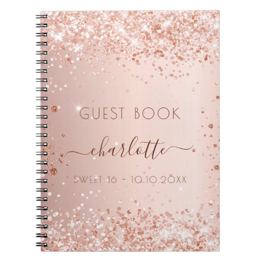 Gästebuch Sweet 16 Rose Gold Glitzern Notizblock (Vorderseite)