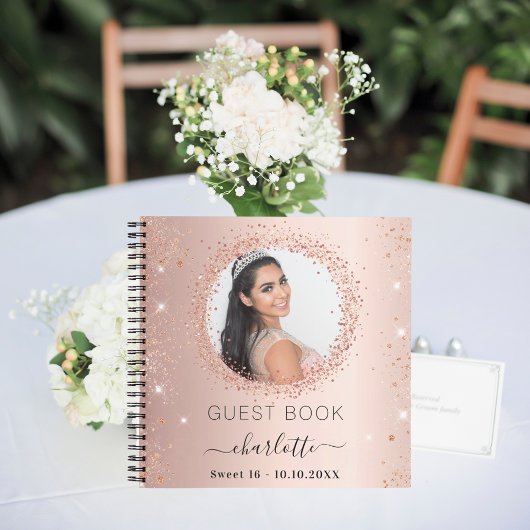 Gästebuch Sweet 16 Rose Gold Schwarz Foto Notizblock