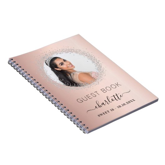 Gästebuch Sweet 16 Rose Gold Silber Foto Notizblock (Rechte Seite)