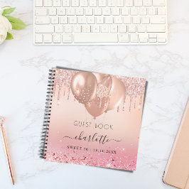 Gästebuch Sweet 16 Rose Goldbarren Rosa Ballons Notizblock