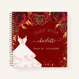 Gästebuch Sweet 16 rot goldfarbenes weißes Kleid Notizblock