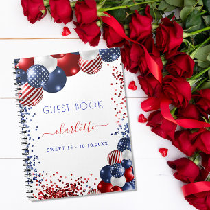 Gästebuch Sweet 16 rot weiß blau patriotisch USA Notizblock