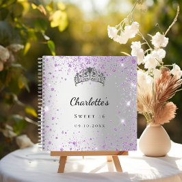 Gästebuch Sweet 16 silver lavender Glitzer tiara Notizblock