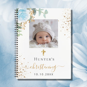 Gästebuch Taufe Foto blau floral Junge Notizblock