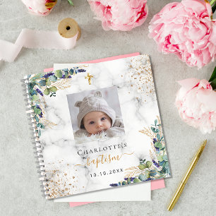 Gästebuch Taufe Foto Marmor Eukalyptus Notizblock