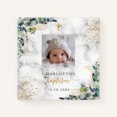 Gästebuch Taufe Foto Marmor Eukalyptus Notizblock (Vorderseite)