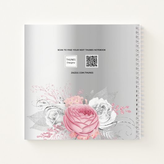 Gästebuch Taufe Rosa Girl Florals Silber Notizblock (Rückseite)