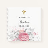 Gästebuch Taufe Rosa Mädchen florals weiß Notizblock (Vorderseite)