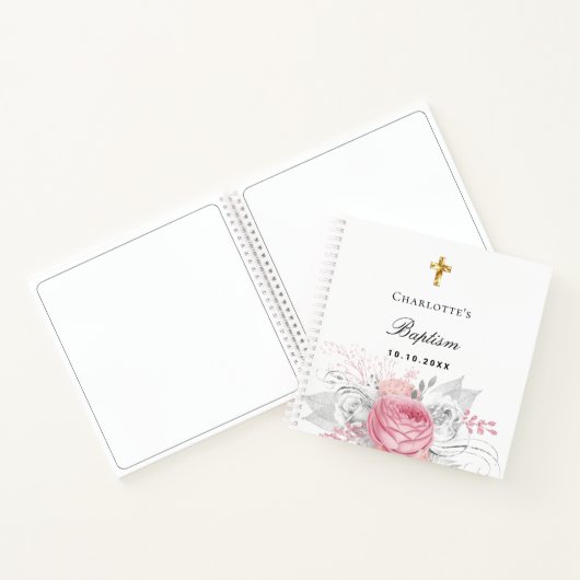 Gästebuch Taufe Rosa Mädchen florals weiß Notizblock (Innenseite)