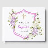 Gästebuch Taufe Wappen Rosa violette Blütenmädchen (Vorderseite)