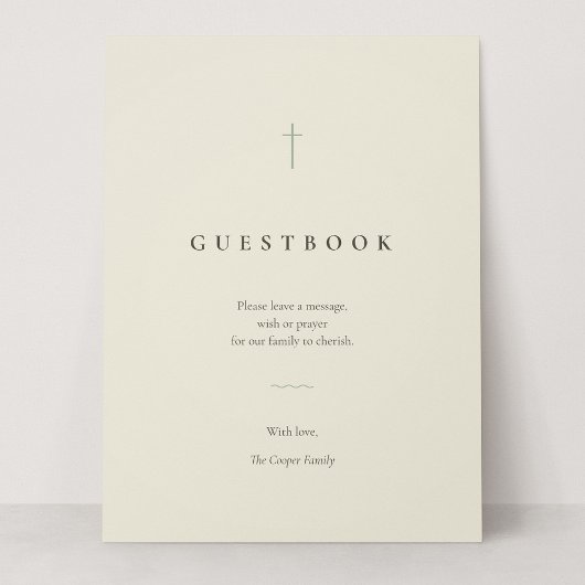 Gästebuch-Tischschild 'Grace Sage Minimal Cross'